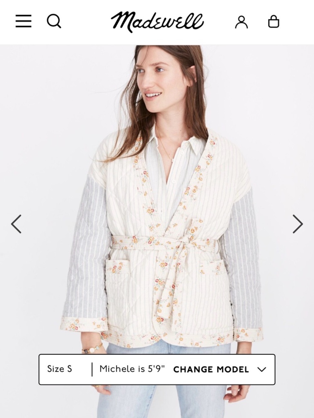 Madewell x New Denim Project Quilted Floral-Trim Jacket in Cream & Light Blue